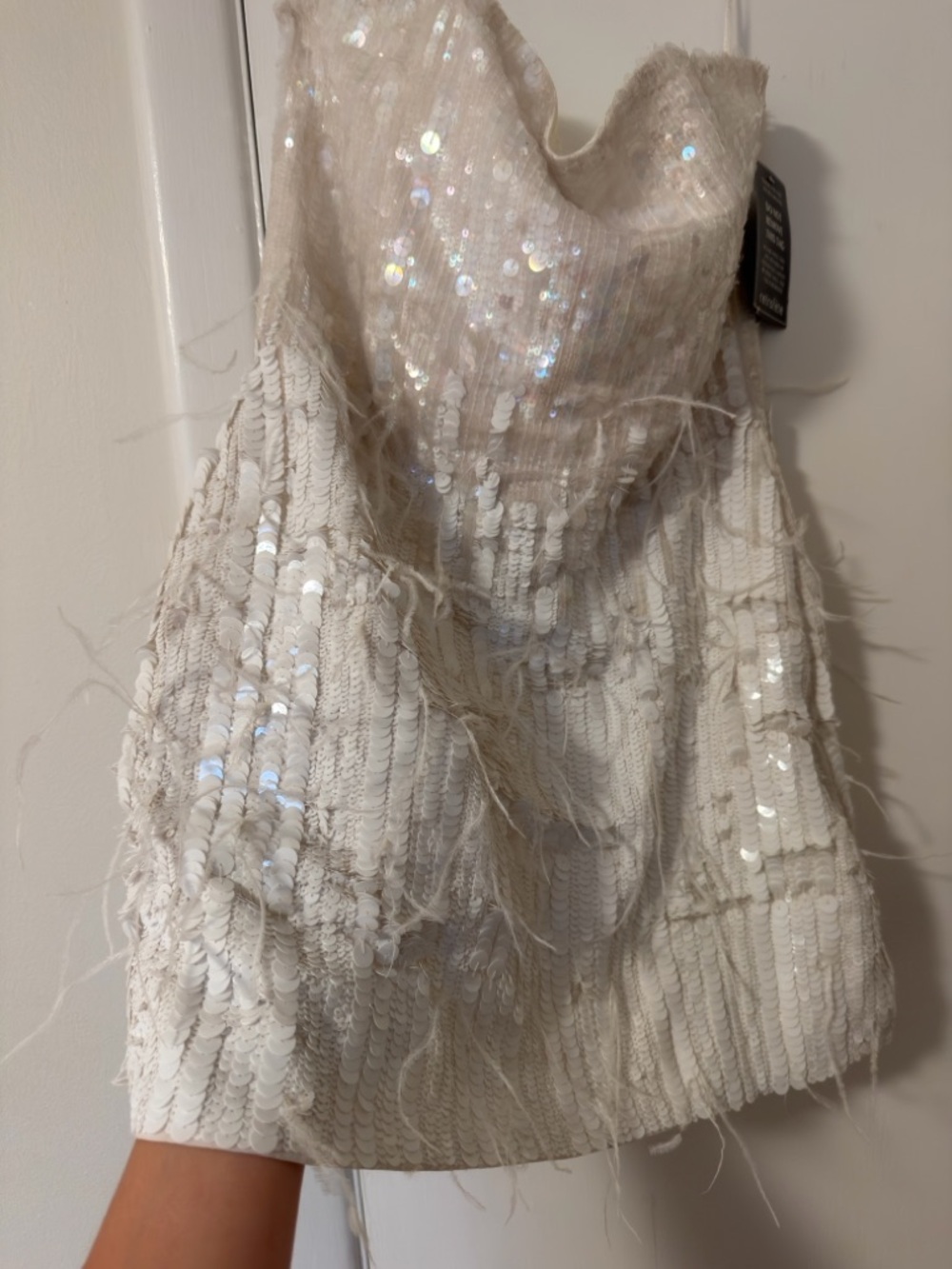 Retrofete Anastasia Dress Mini White Sequin Feather Bride Bridal MSRP $695 - Picture 8 of 9